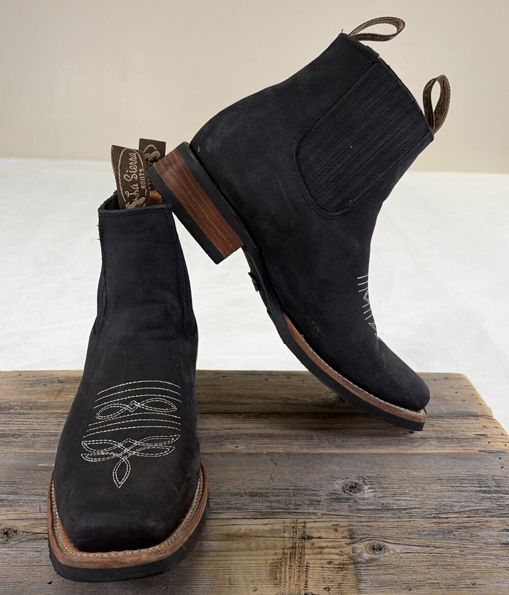 Men Western Cowboy Square Toe Ankle Boot Black Rodeo Botin Vaquero Cuadrada 10
